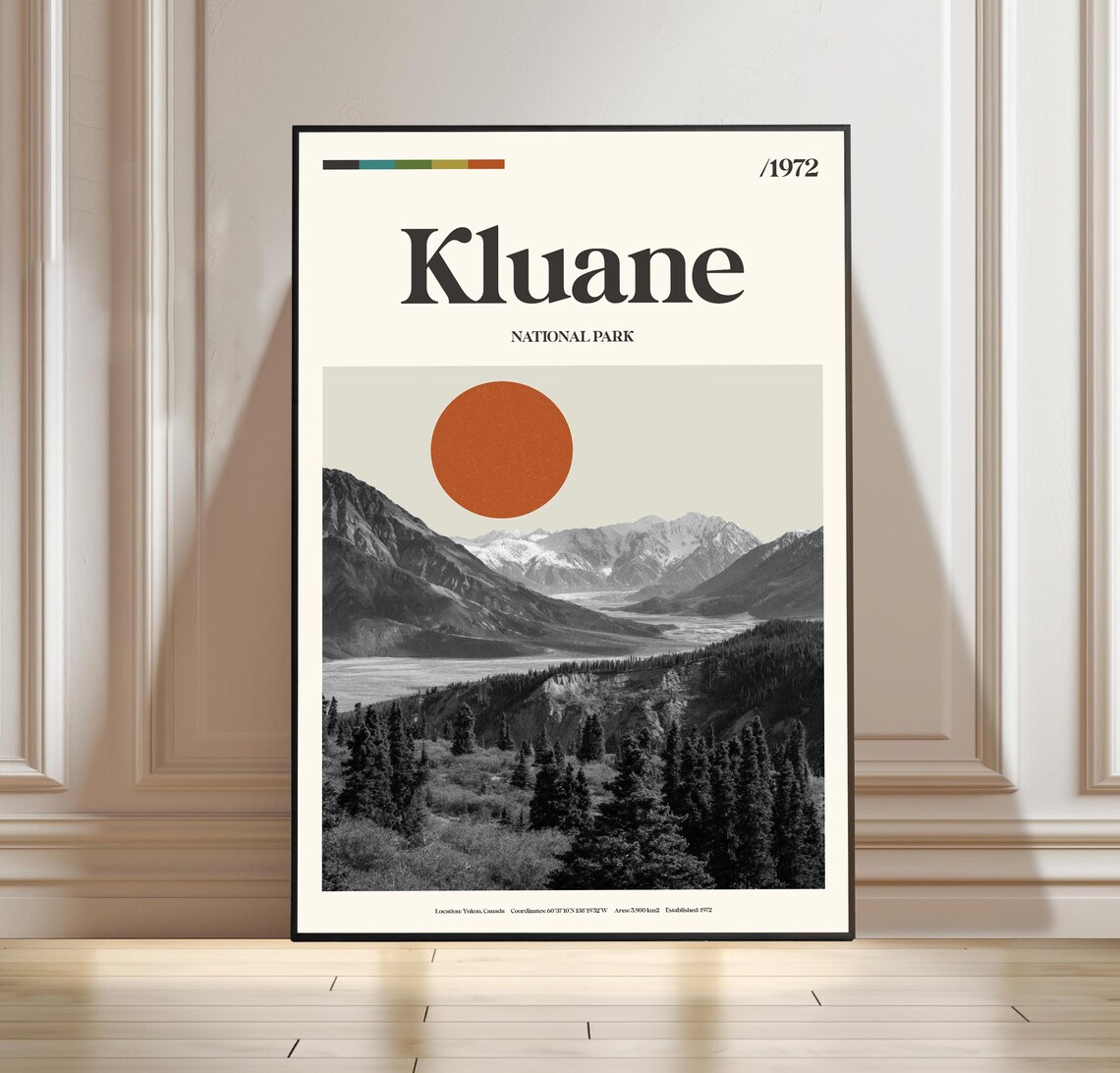 Kluane National Park 1972 Yukon Mountain Retro Travel Poster
