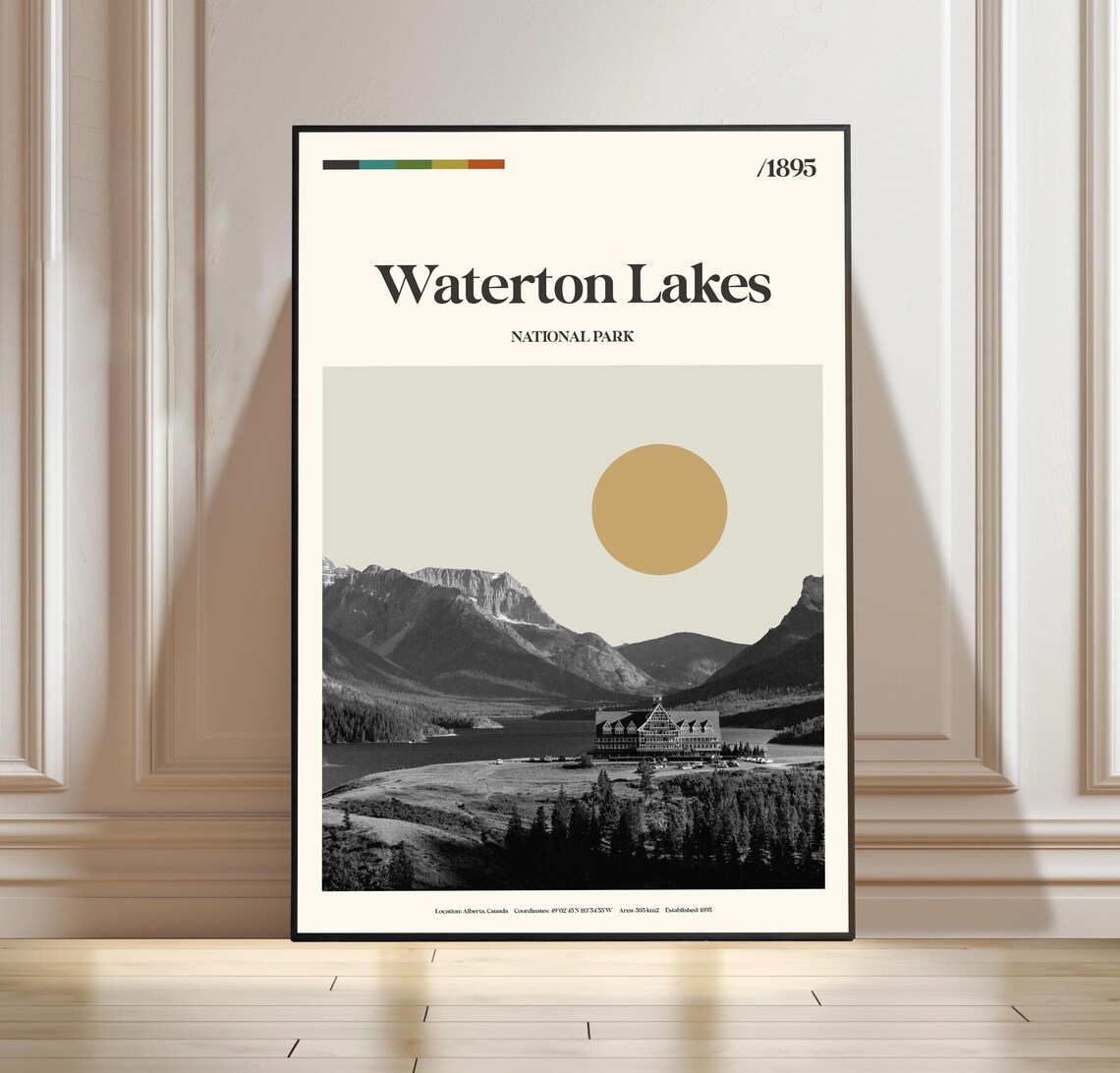 Waterton Lakes National Park Canada Mountains Minimalist Travel Poster