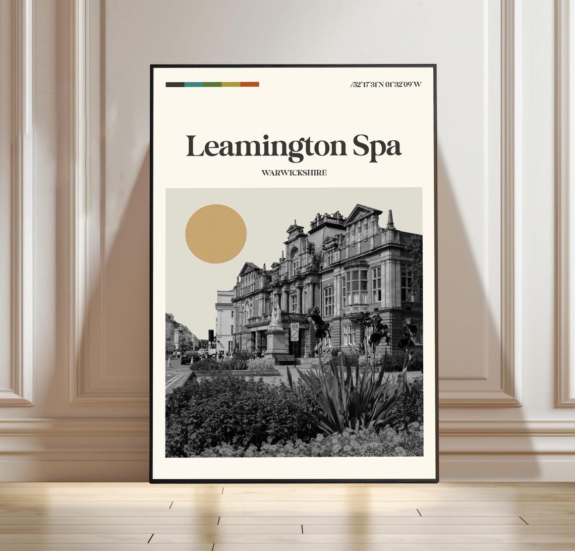 Leamington Spa Warwickshire Minimalist Travel Poster with Coordinates