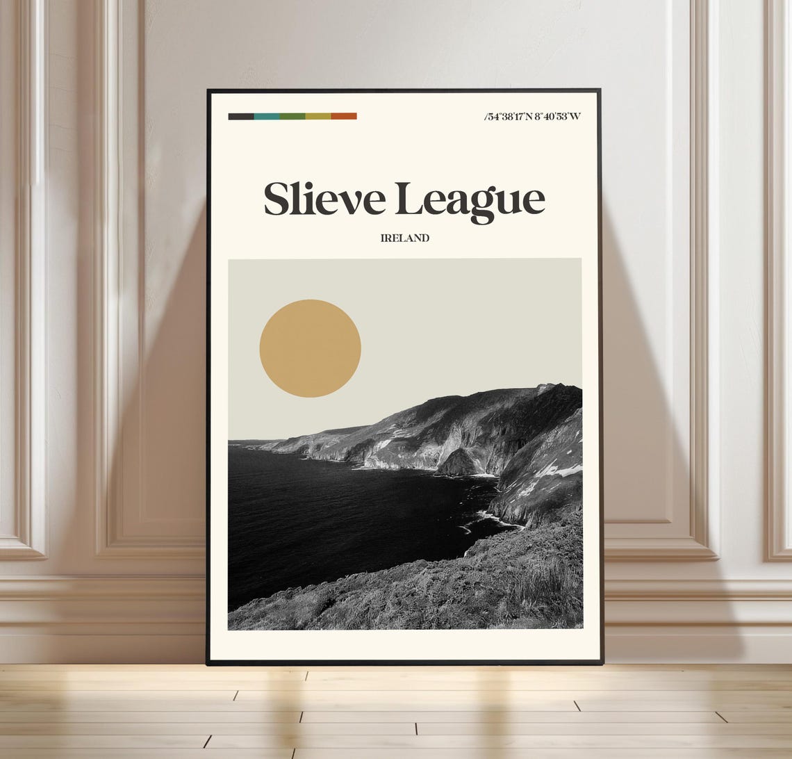 Slieve League Ireland Dramatic Sea Cliffs Minimalist Travel Poster