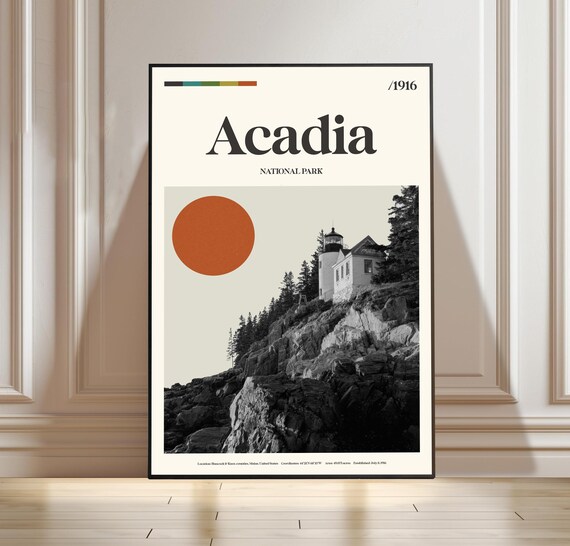 Acadia National Park Maine Lighthouse 1916 Vintage Travel Poster