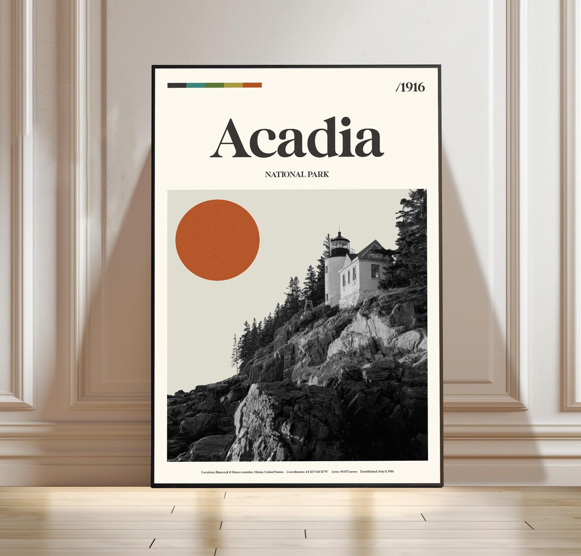 Acadia National Park Maine Lighthouse 1916 Vintage Travel Poster