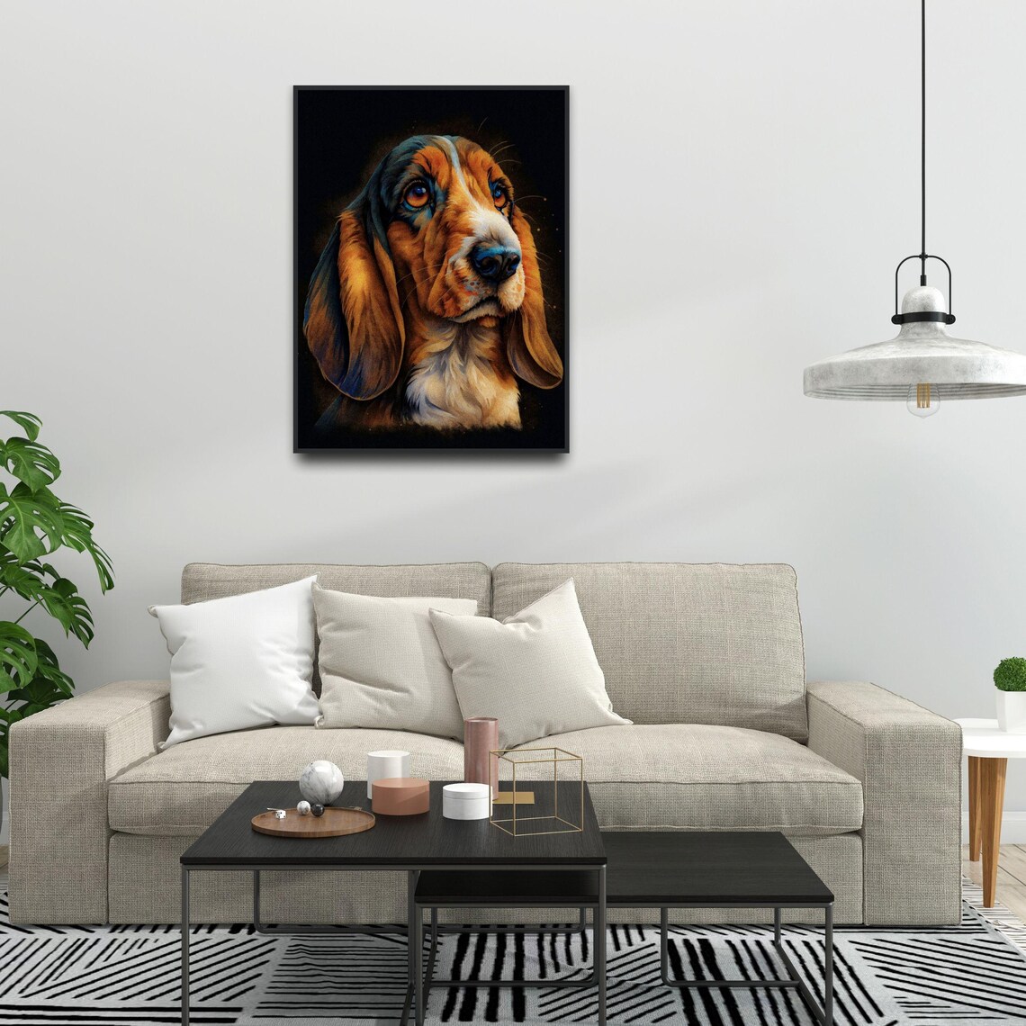 Basset Hound Portrait Soulful Eyes Painterly Dog Decorative Wall Art - Image 3