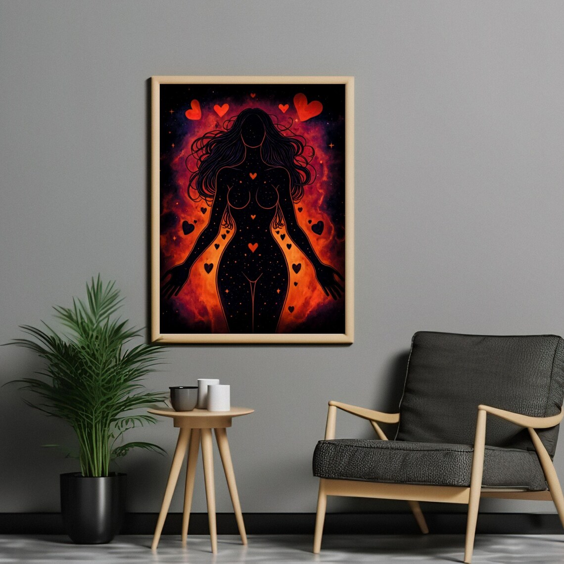 Sensual Female Silhouette Heart Constellation Cosmic Abstract Art Print - Image 2