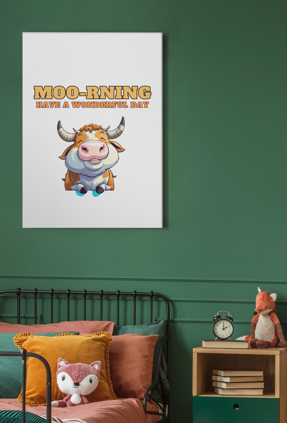 Good Morning Cow Illustration Print Silly Art Posters Cute Quote Prints Funny Cow Lover Art Animal Art Print Girl Room Wallart - Image 3