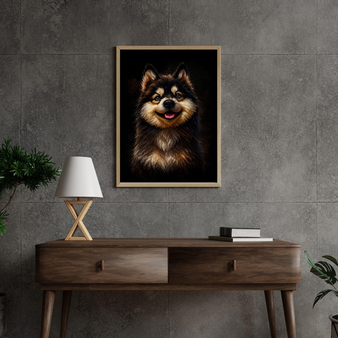 Smiling Finnish Lapphund Nordic Dog Black Background Portrait Poster - Image 6