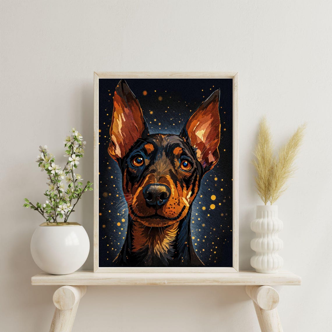 Doberman Pinscher Portrait Starry Night Black and Tan Wall Art - Image 5