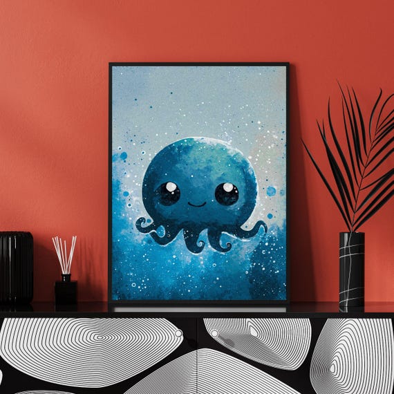Cute Octopus Art Print Kids Room Decor Blue Ocean Animal Wall Art Nursery Art Baby Shower Gift Under The Sea Decor Coastal Sea Life