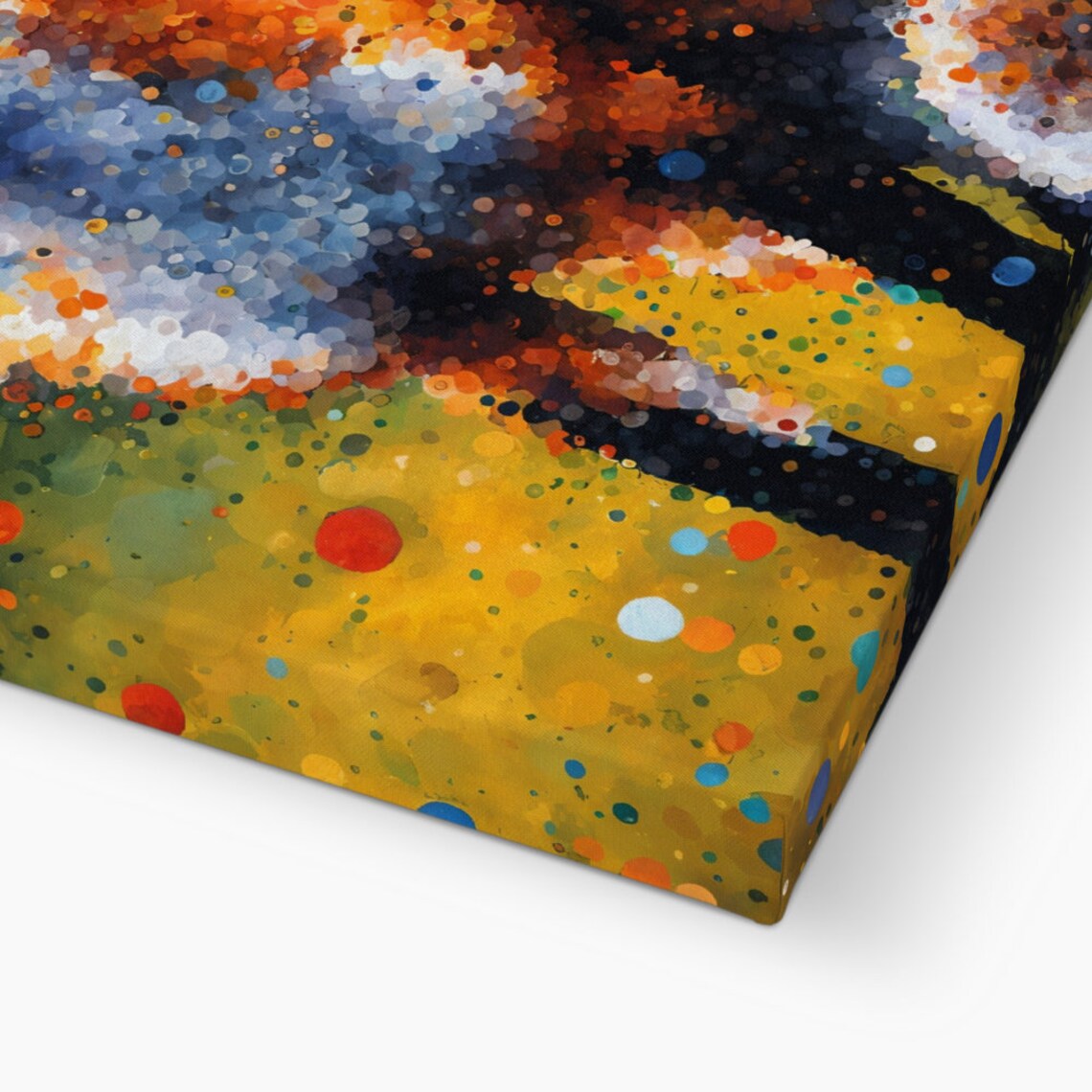 Sitting Red Fox Pointillism Dots Olive Meadow Curious Wildlife Art Poster - Image 2