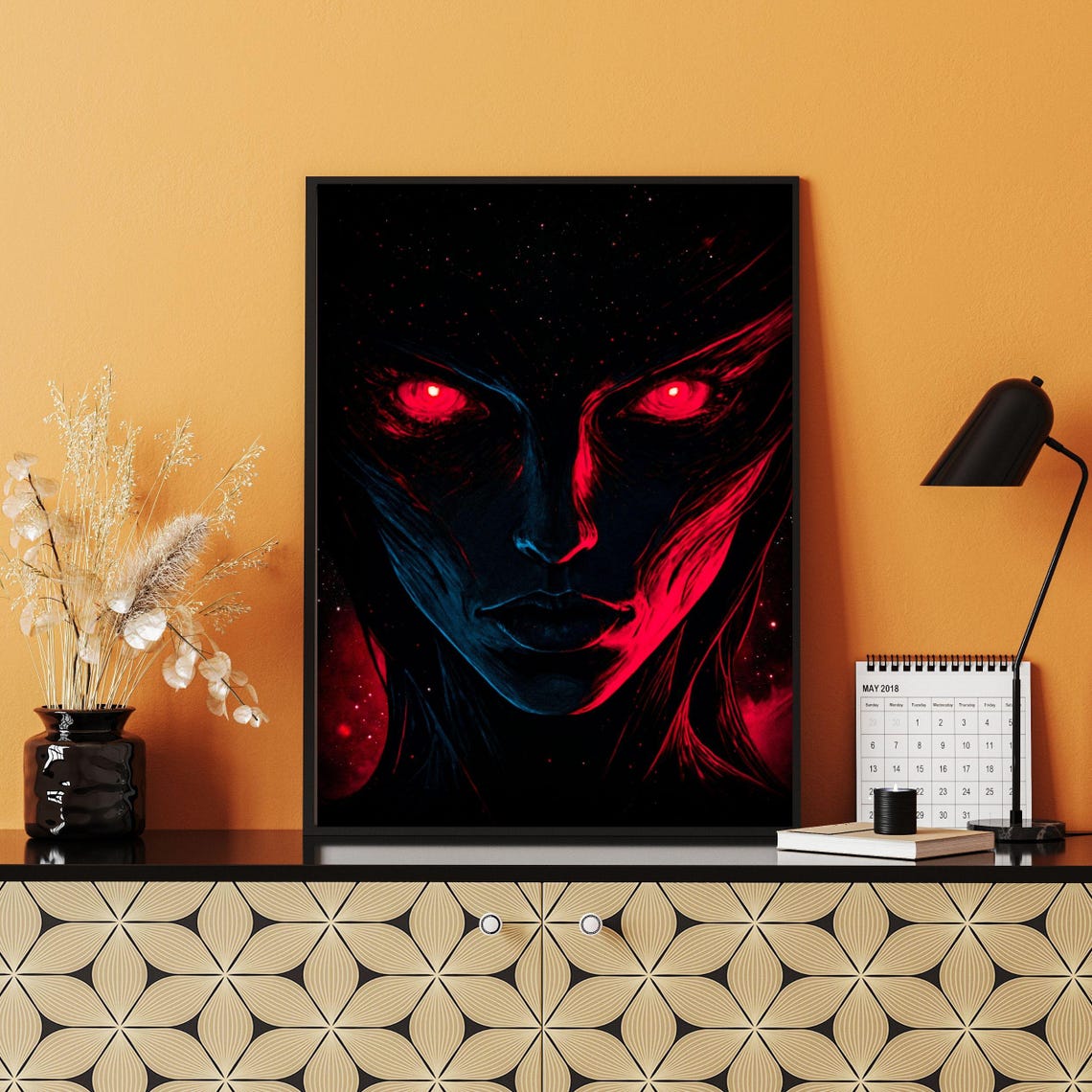 Dark Fantasy Gore Art Print Red Eyed Woman Portrait Crimson Mystic Art Gothic Decor Fantasy Illustration 8x10 24x36 Painting - Image 2