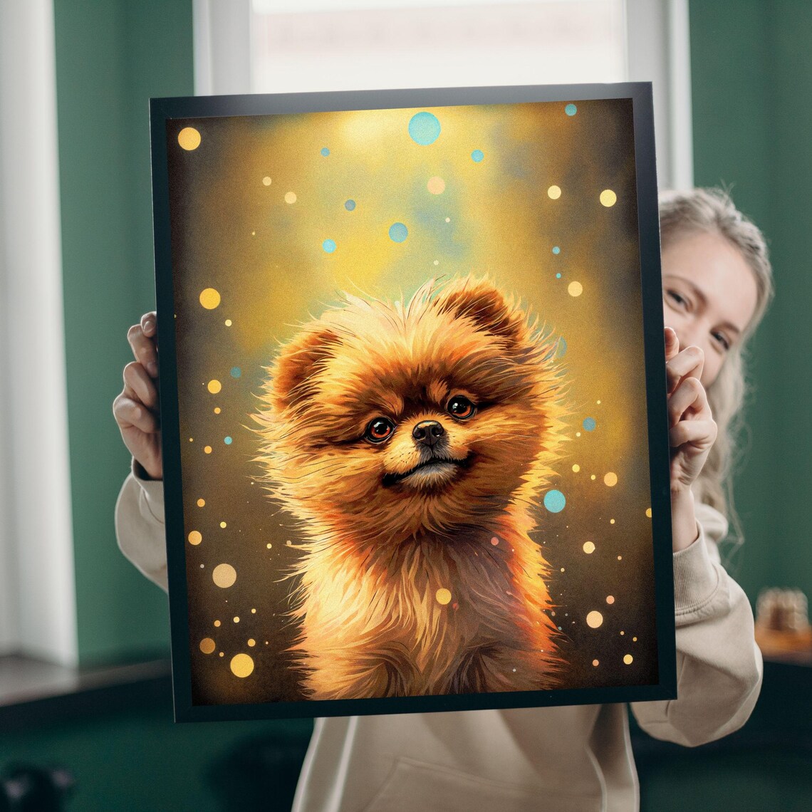 Golden Pomeranian Puppy Bokeh Gold Background Dog Portrait Poster - Image 2