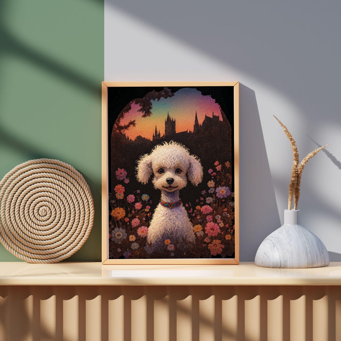 White Poodle Fantasy Art Flower Castle Dog Portrait Floral Dog Print Toy Poodle Gift Magical Pet Wall Art Dog Decor Fairytale Pet Art - Image 4