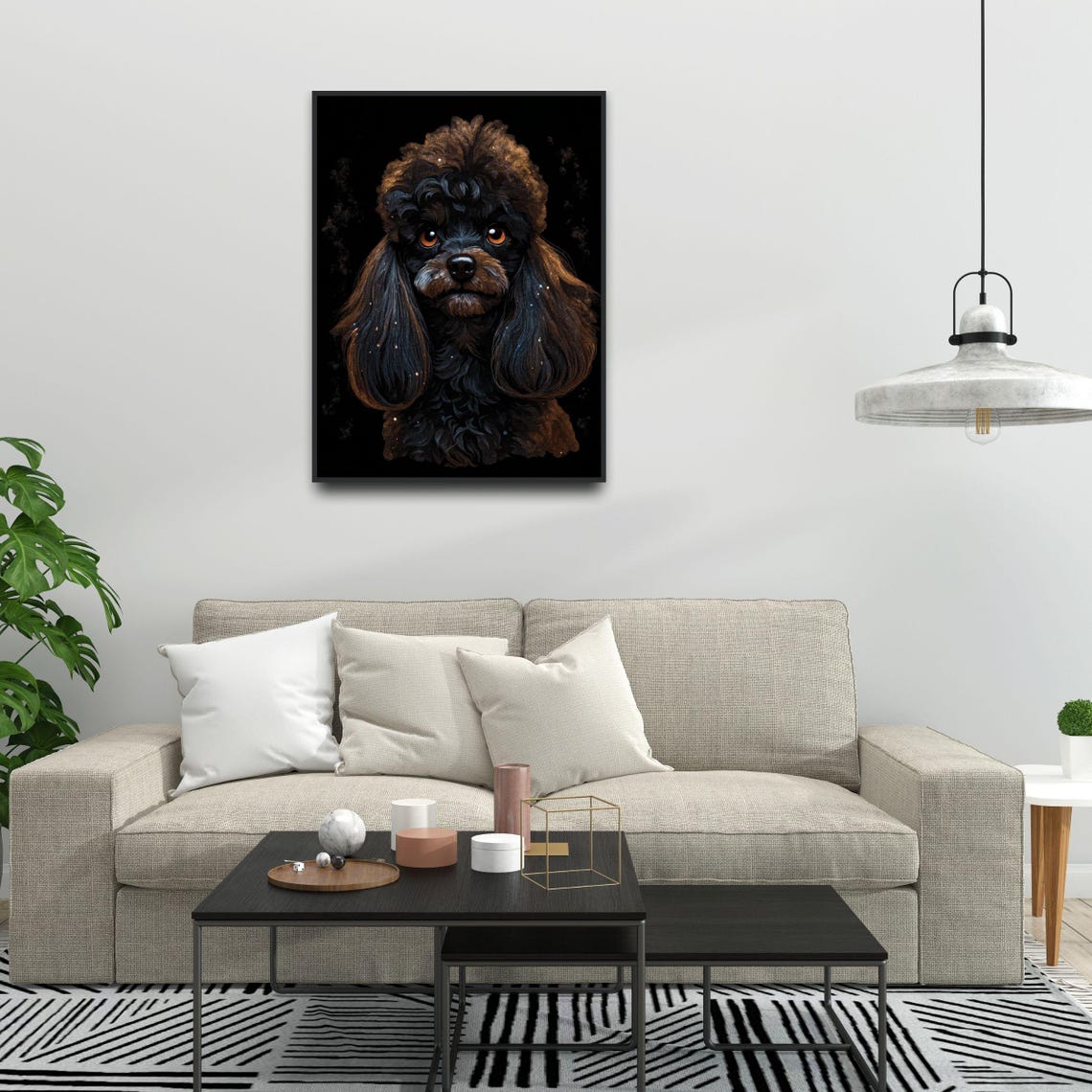 Black Toy Poodle Starry Night Dark Dramatic Dog Portrait Art Poster - Image 5