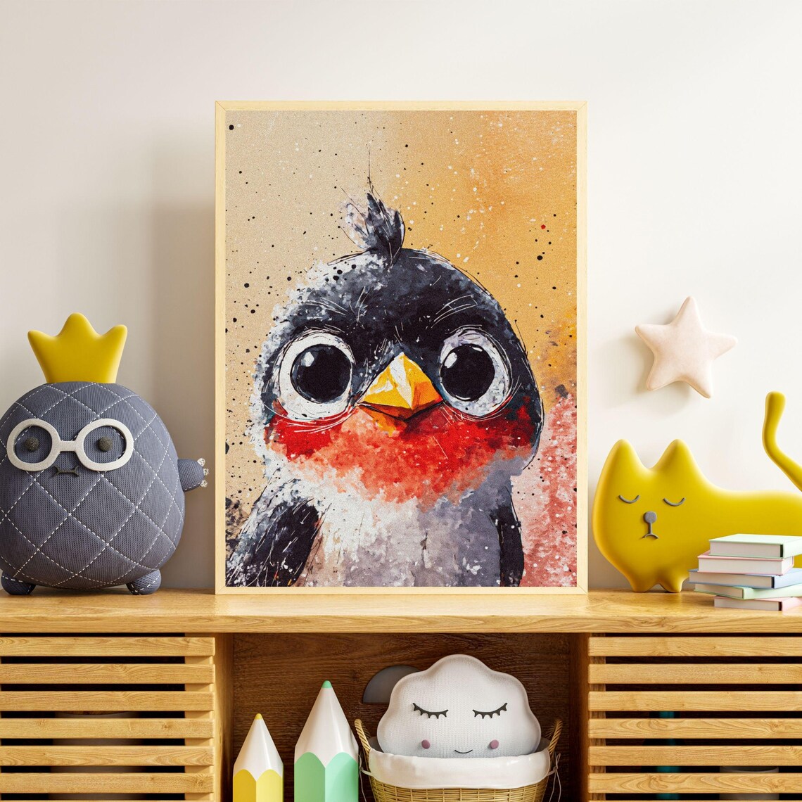 Penguin Watercolor Bird Portrait, Nursery Decor - Image 2
