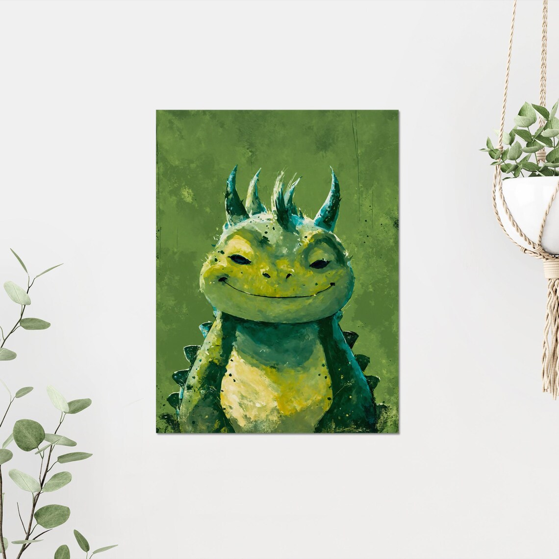 Smirking Green Dragon Portrait Fantasy Cute Baby Dragon Art Poster - Image 4
