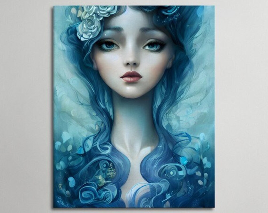 Blue Water Goddess Portrait Ethereal Sea Nymph Fantasy Art Poster