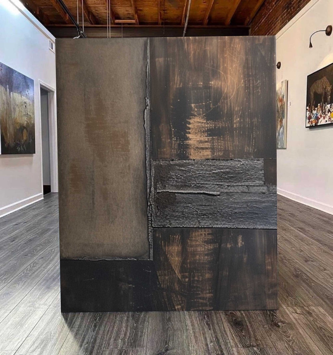 Dark Brown Geometric Abstract With Vertical Seam Rustic Art Poster - Image 3