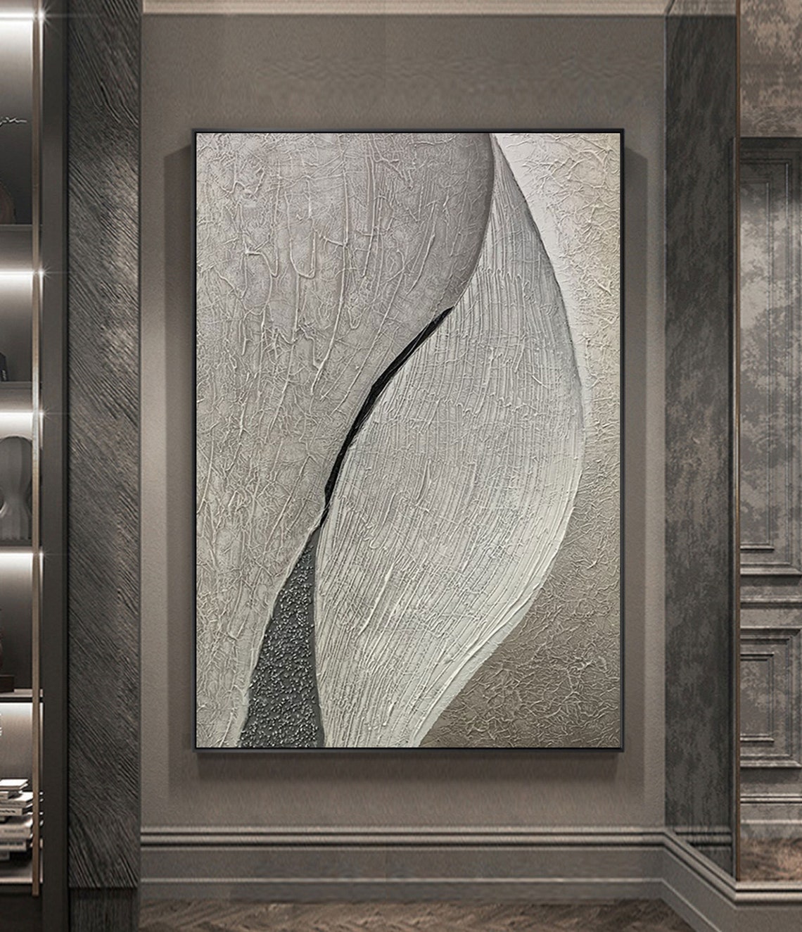 Elegant Cream Curve With Black Line 3D Textured Abstract Art Poster - Image 2