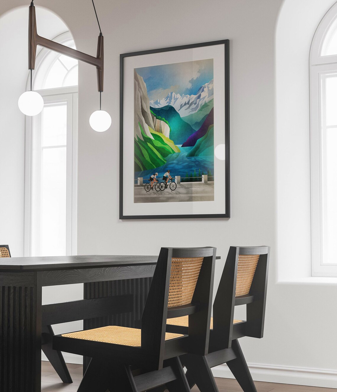 Cycling By The Lake Art Print, Landscape Poster - Image 4