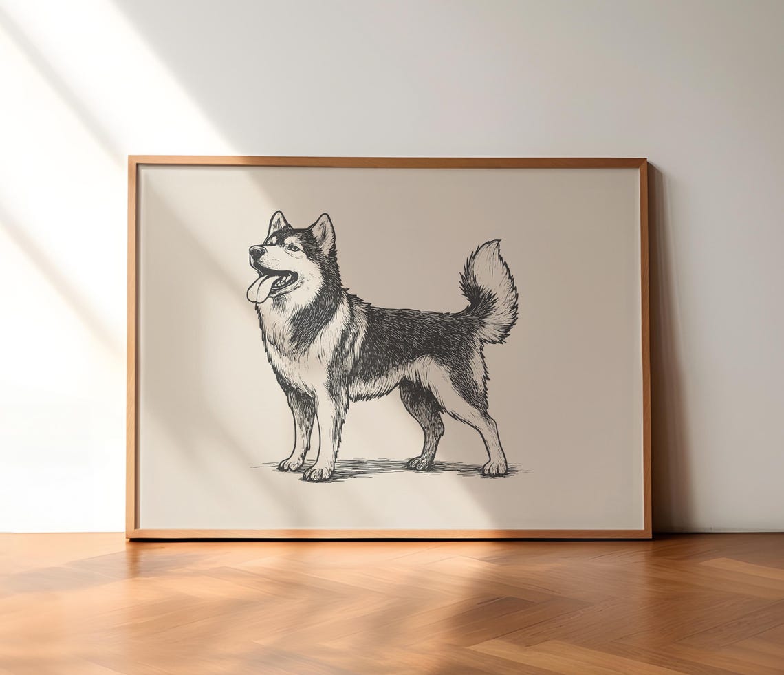 Husky Nursery Wall Art Girls Room Vintage Poster Smiling Dog Sketch Boys Room Decor Baby Nursery Drawing Dog Sketch Husky Dog Painting - Image 2