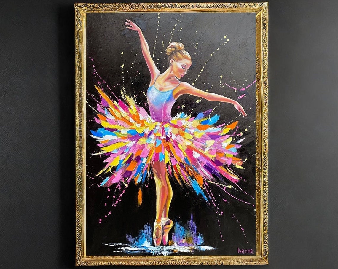 Abstract Ballet Dancer Painting On Black Ballerina Wall Decor Dancing Girl Art Ballet Art Modern Ballerina Oil Painting For Sale - Image 2