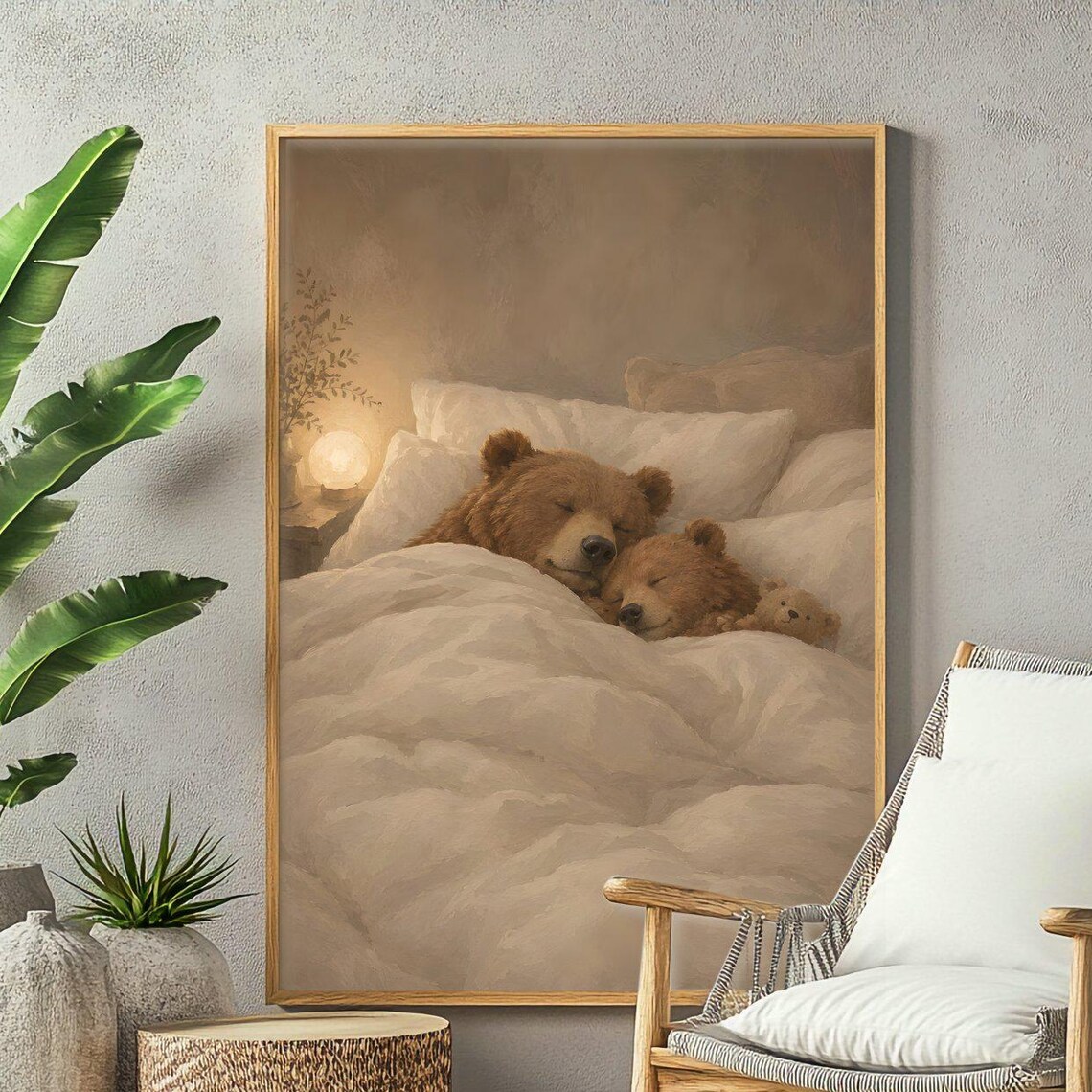 Sweet Sleeping Mama and Baby Bear Cozy Woodland Nursery Poster