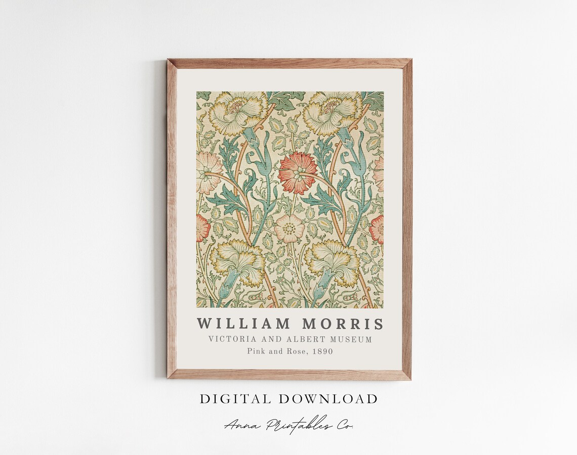 William Morris Pink And Rose 1890 Floral Botanical Pattern Poster