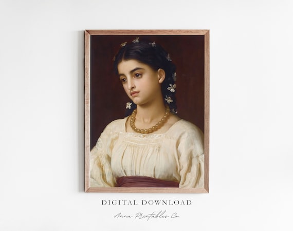 Classical Portrait of a Young Woman With Flowers in Her Dark Hair Poster