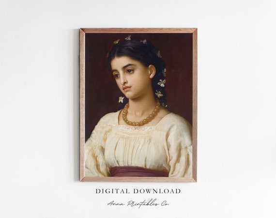 Spanish Beauty Antique Portrait Painting Of A Young Woman For Vintage Wall Art Fine Art Prints Red Decor