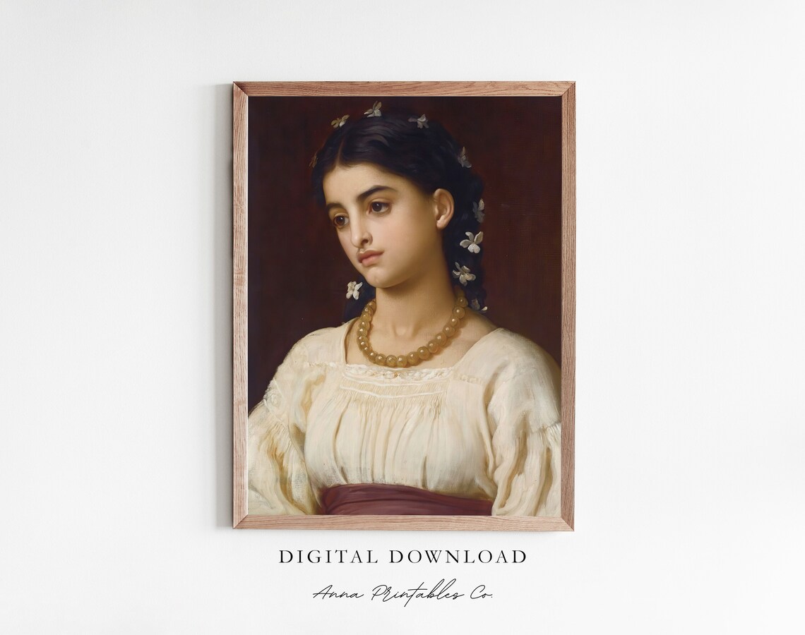 Classical Portrait of a Young Woman With Flowers in Her Dark Hair Poster
