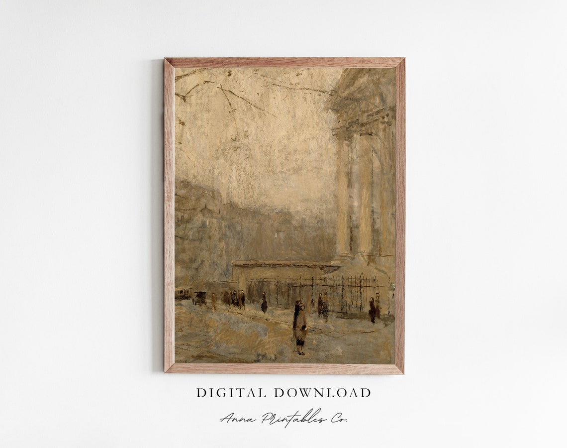 La Madeleine Antique Painting Of The Church Of Saint Marie Madeleine In Paris For Vintage Neutral Wall Art