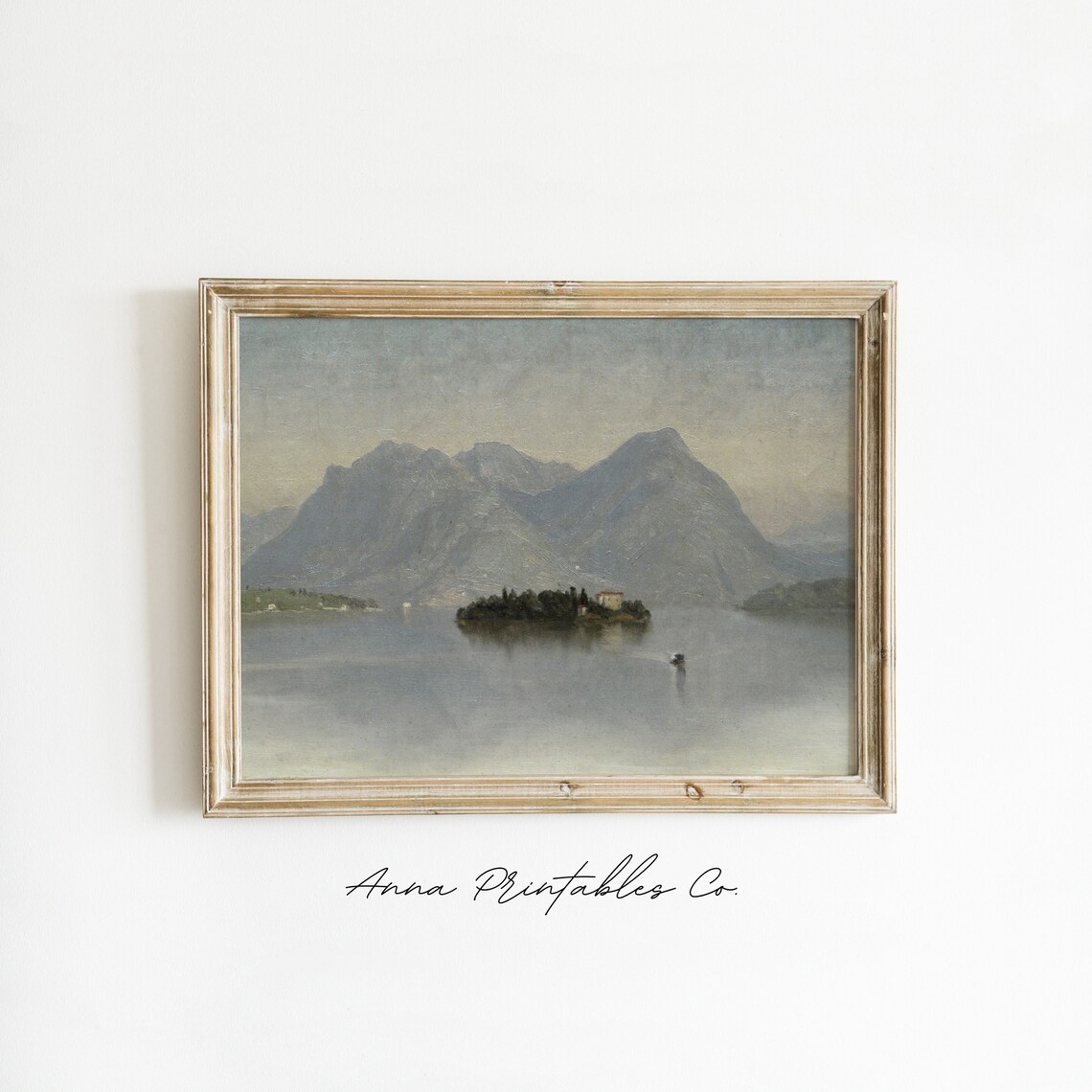 Misty Mountain Lake Island Scene Calm Vintage Oil Painting Poster - Image 2