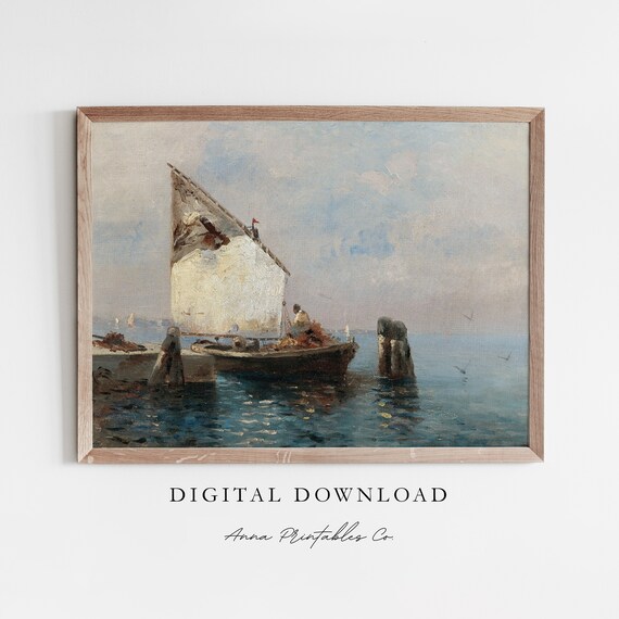 Antique Maritime Sailboat Fisherman Vintage Ocean Harbor Poster