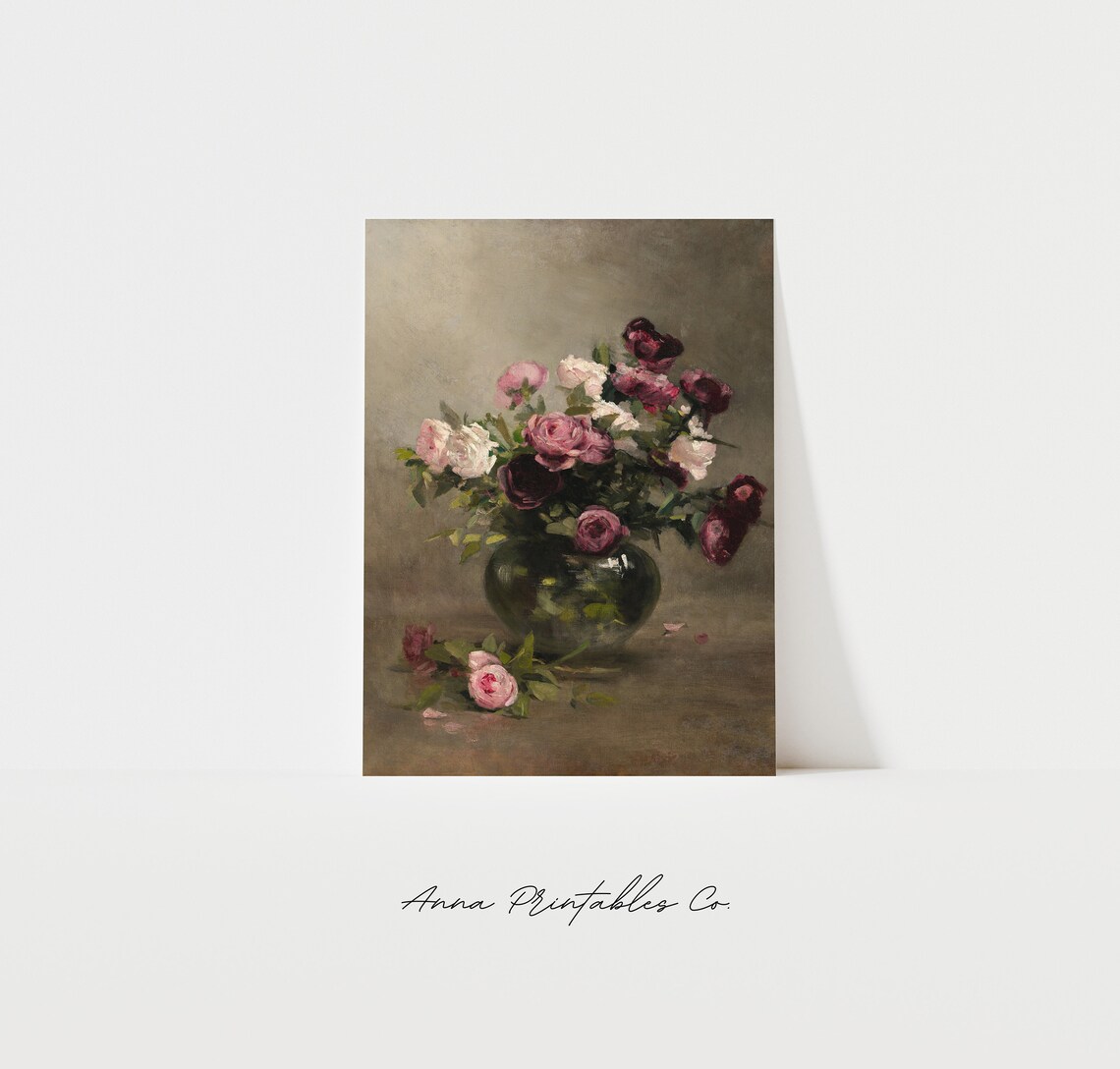 Vintage Still Life With Roses Kitchen Art Print