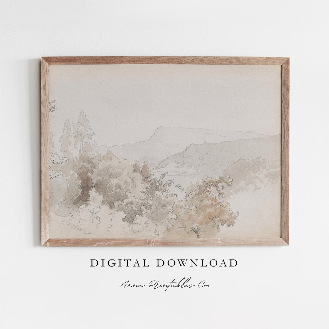 Sepia Forest Hills Pencil Sketch Minimal Vintage Landscape Poster