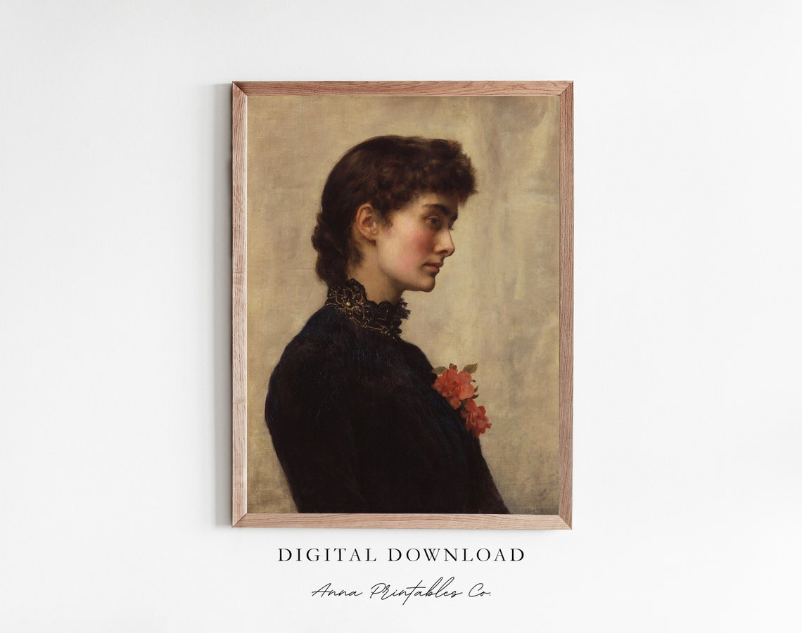 The Artists Wife Antique Moody Portrait Painting Vintage Dark Academia Wall Art Fine Art Cottage Home Decor