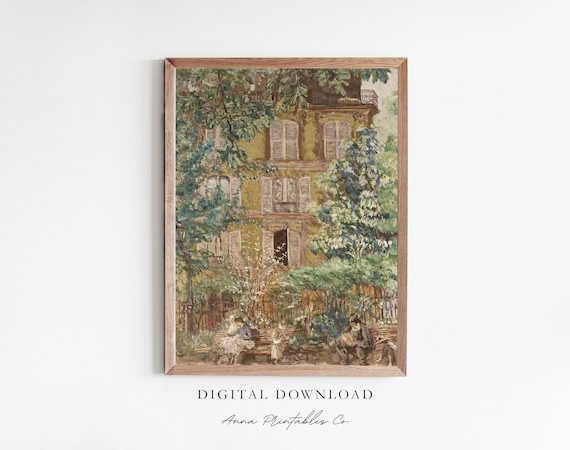 Yellow Home With Trees, Vintage City Wall Art Print