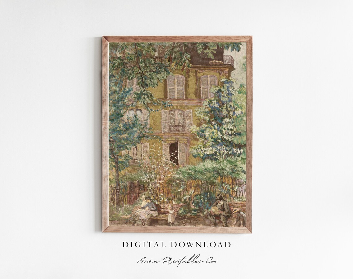Yellow Home With Trees, Vintage City Wall Art Print