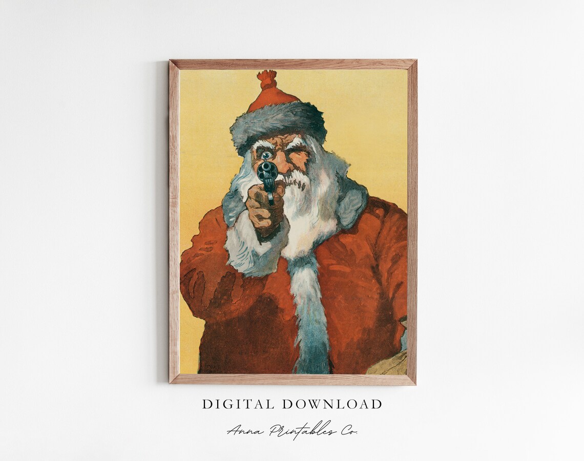 Funny Santa Where Are The Cookies Vintage Christmas Holiday Art Poster