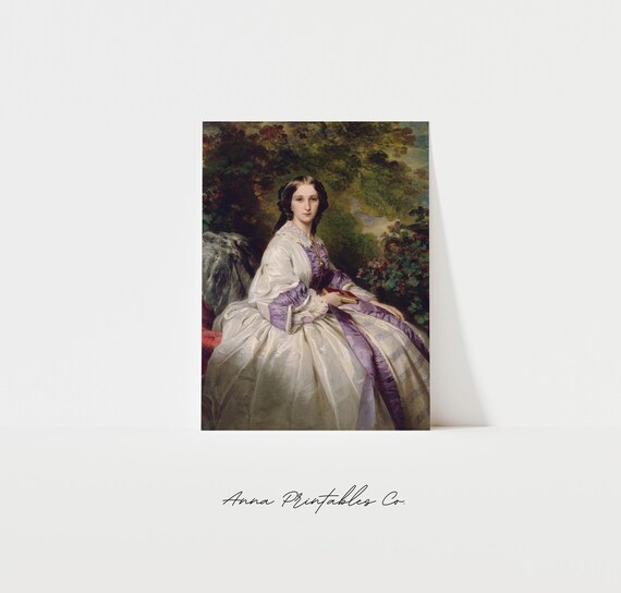 Regal Woman in White and Purple Gown Vintage Oil Portrait Poster