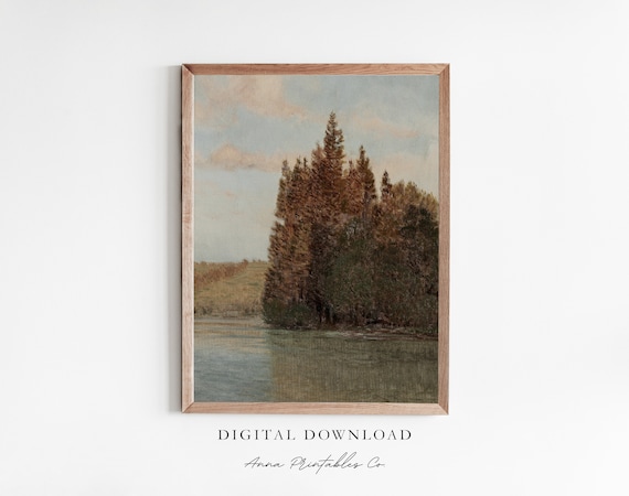 Autumn Forest By The Lake Vintage Fall Foliage Lakeside Art Poster
