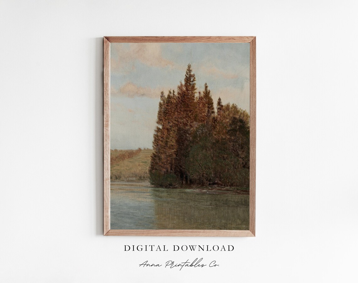 Autumn Forest By The Lake Vintage Fall Foliage Lakeside Art Poster