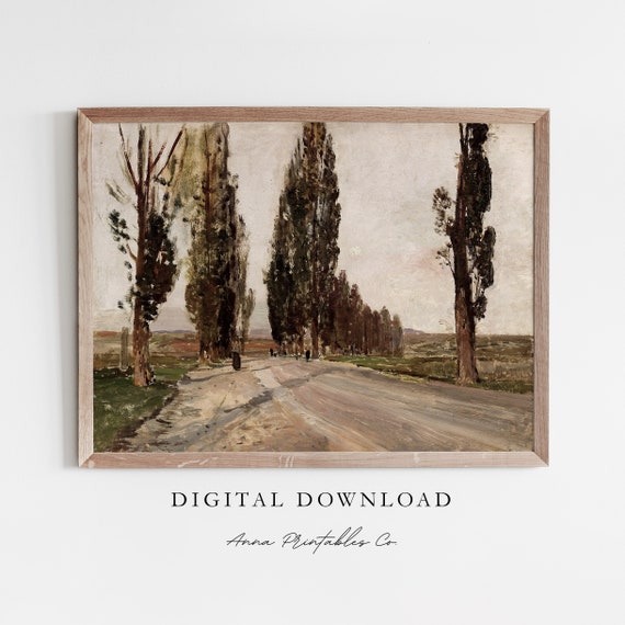 Tree Lined Road Antique Landscape Painting For European Scene Wall Art Fine Art Prints Vintage Wall Decor