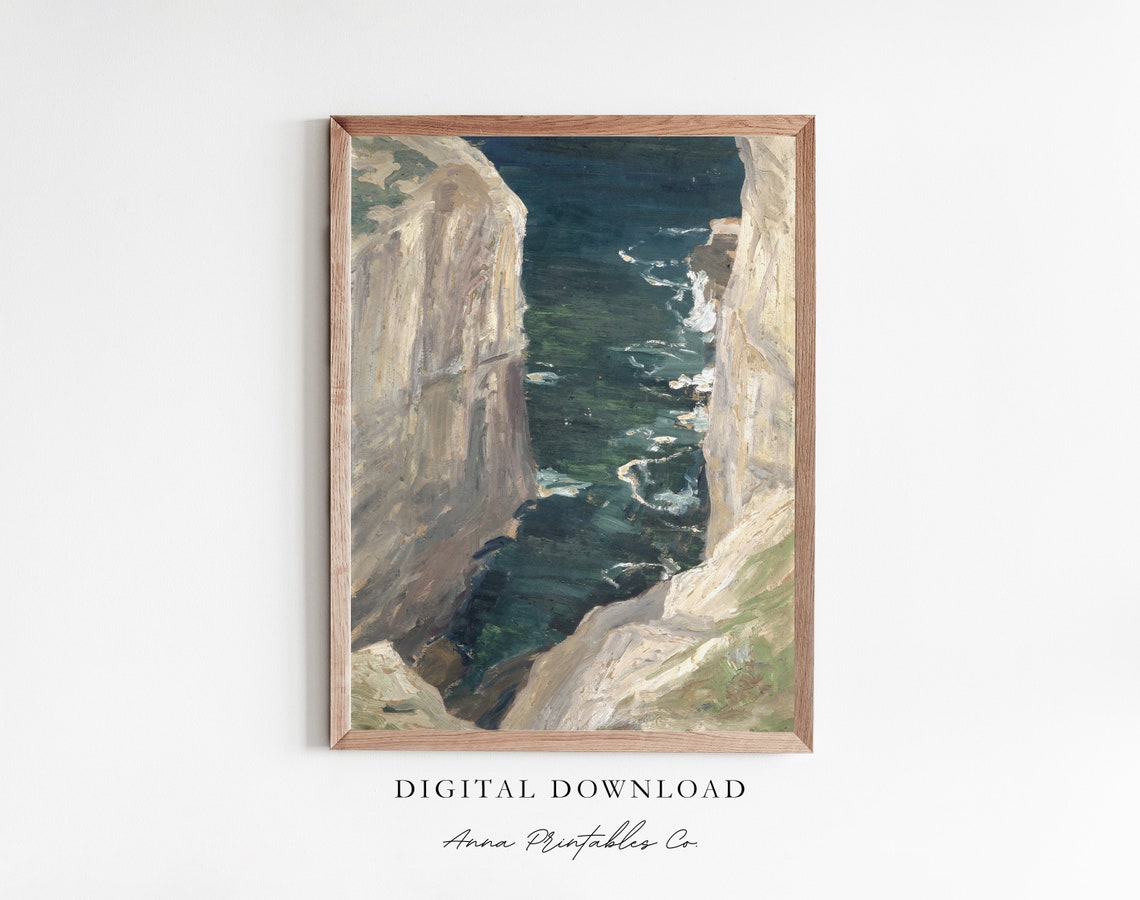 Narrow Sea Gorge Between White Cliffs Dramatic Coastal Print