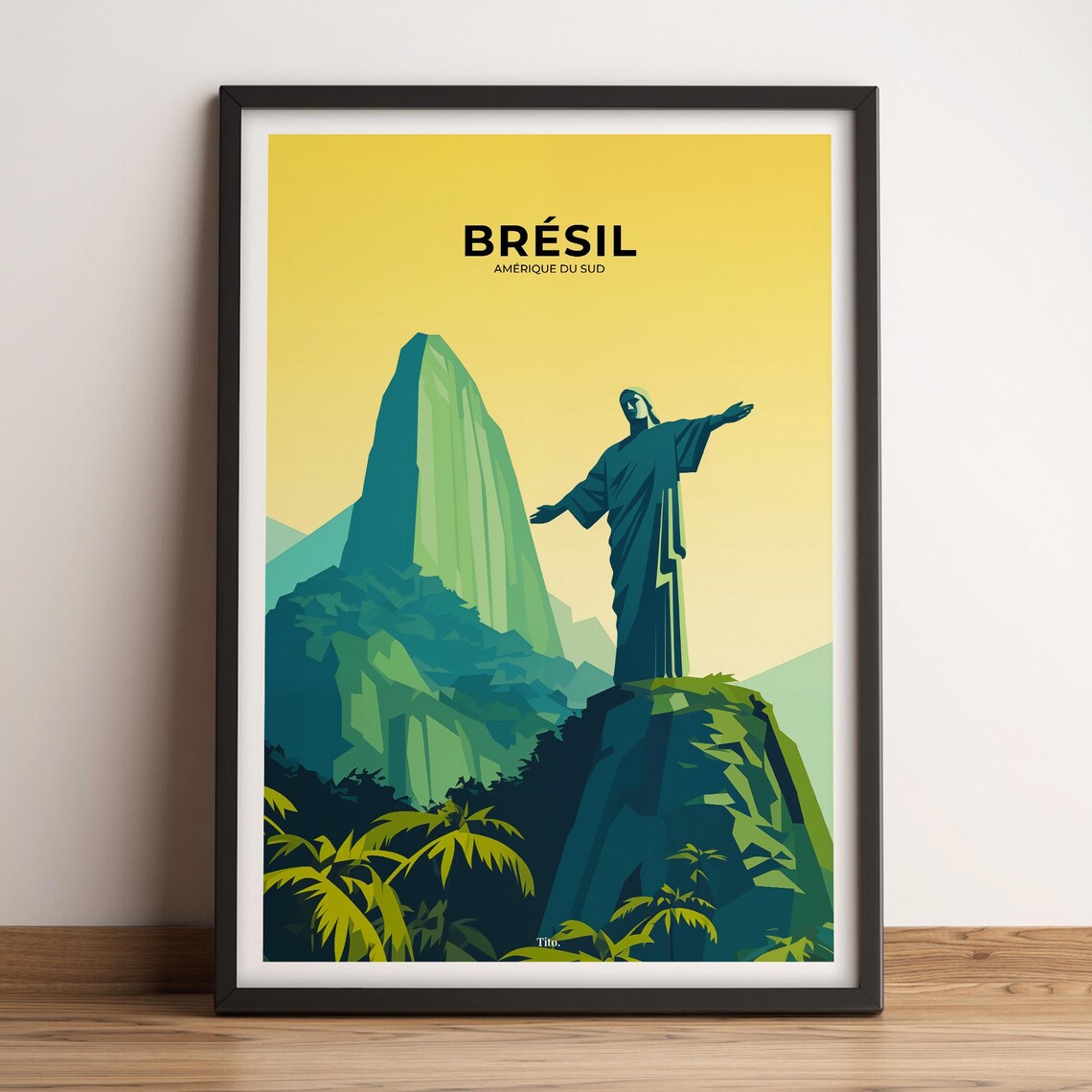 Brazil Christ the Redeemer Golden Sunset Travel Poster Decor Art
