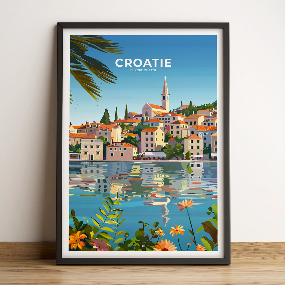 Croatia Adriatic Coastal Town Harbor Vintage Travel Poster Art