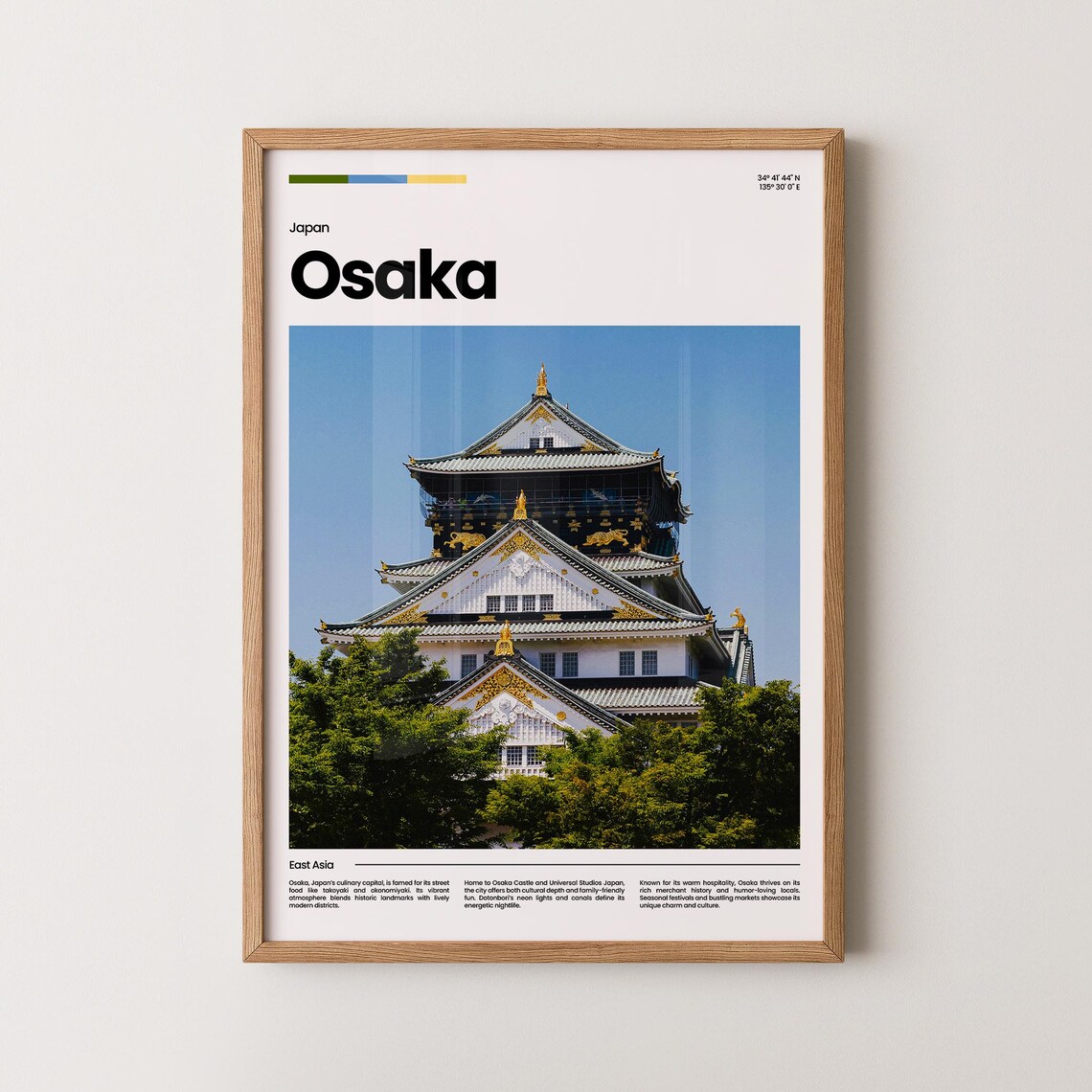 Osaka Castle White Tower Gold Accents Blue Sky Landmark Poster