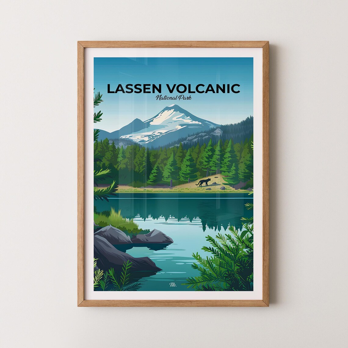 Lassen Volcanic National Park Snow Peak Lake Cougar Forest Travel Poster