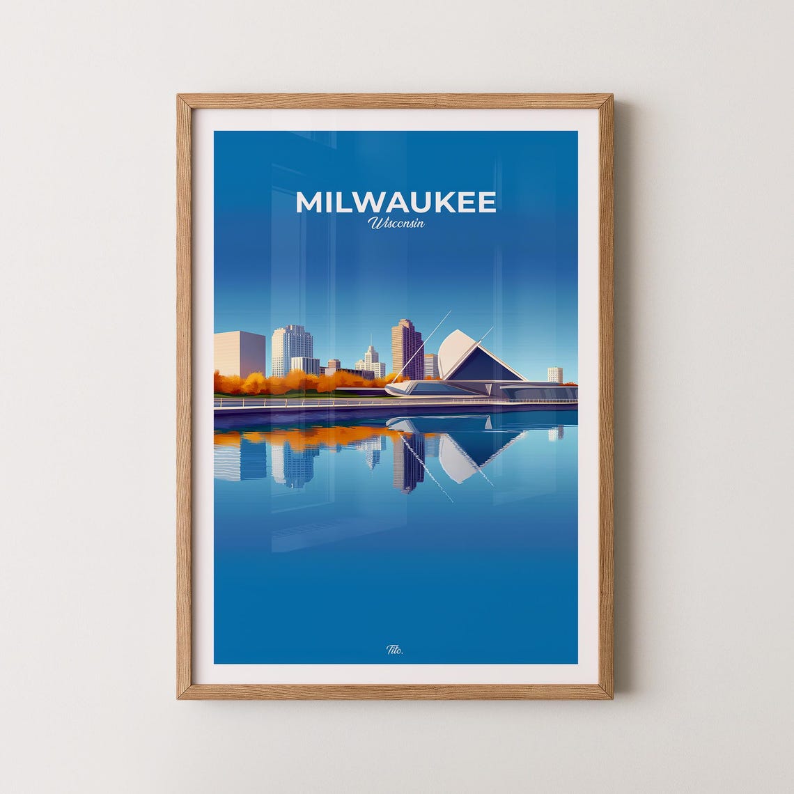 Milwaukee Wisconsin Lakeside Poster Museum Wings Skyline Art View