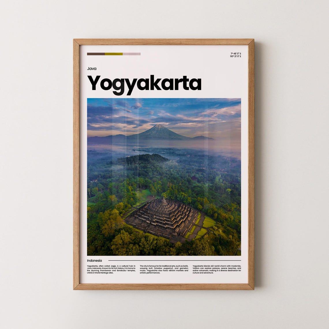 Yogyakarta Borobudur Temple Mount Merapi Aerial Photography Poster